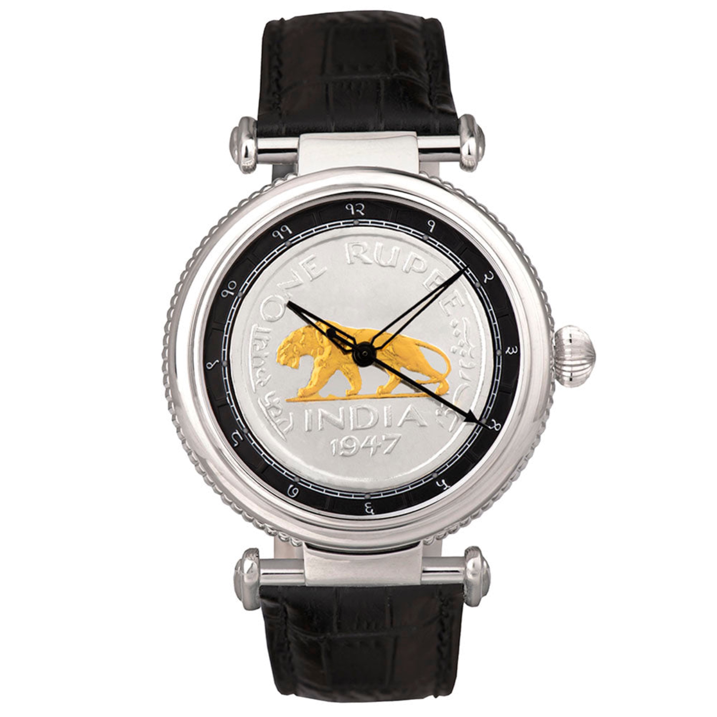 Devanagari Baagh Steel with black chapter ring, front view