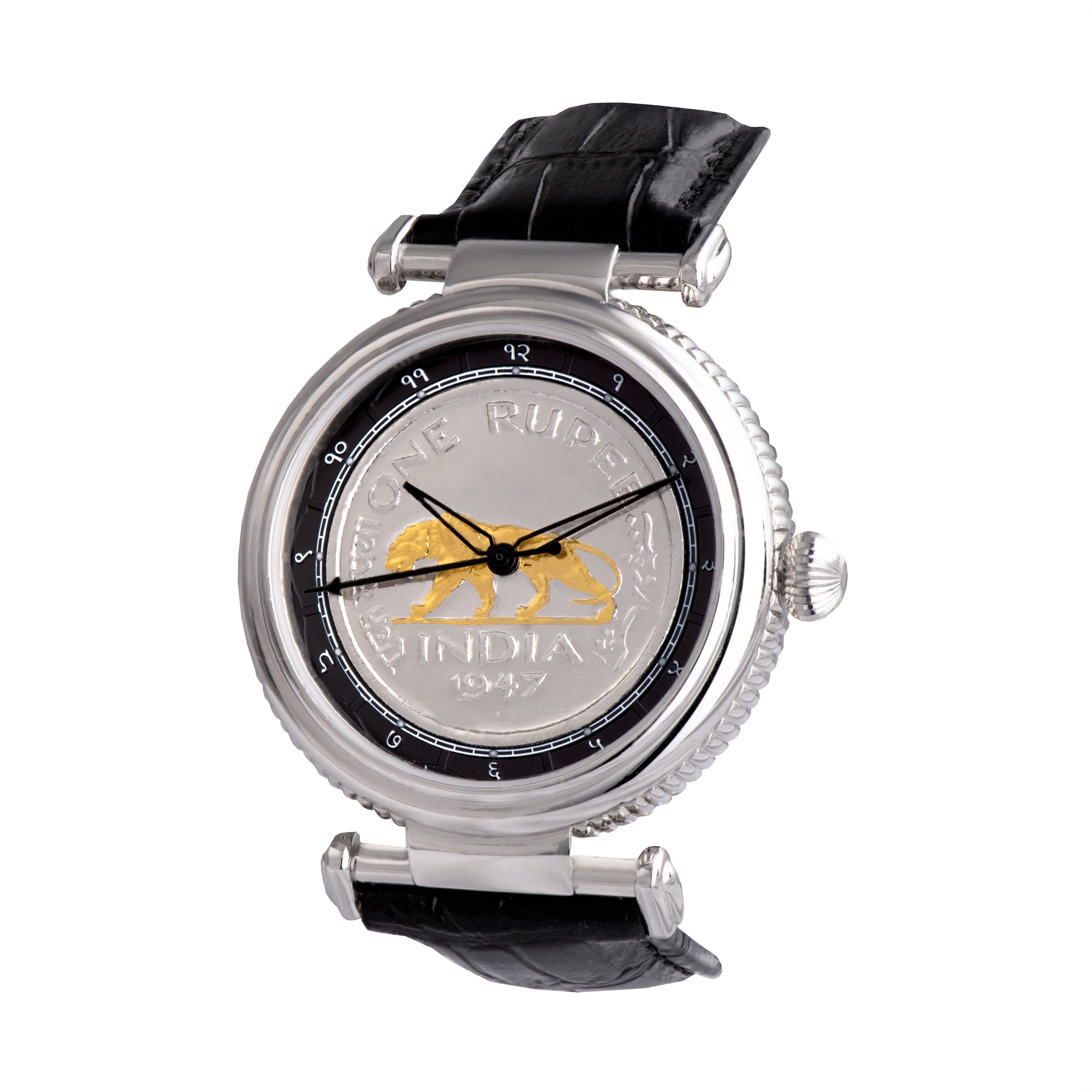 Devanagari Baagh Steel with black chapter ring and 1947 tiger coin dial