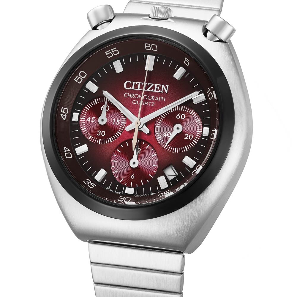Citizen Tsuno Chrono AN3714-84Z with deep red gradient dial and gold chronograph hands